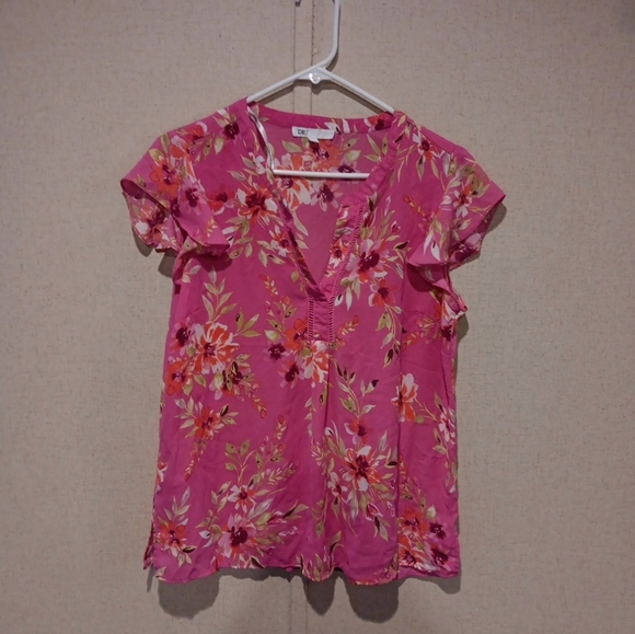 DR2 pink women's shirt with floral print, size M - Picture 1 of 3